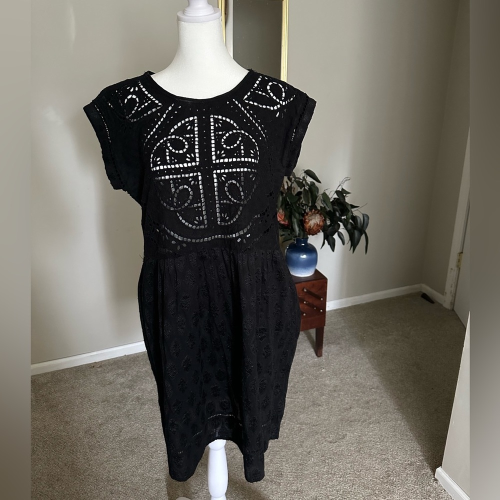 Anthropologie Vanessa Virginia Black Eyelet Perforated Dress Medium Black